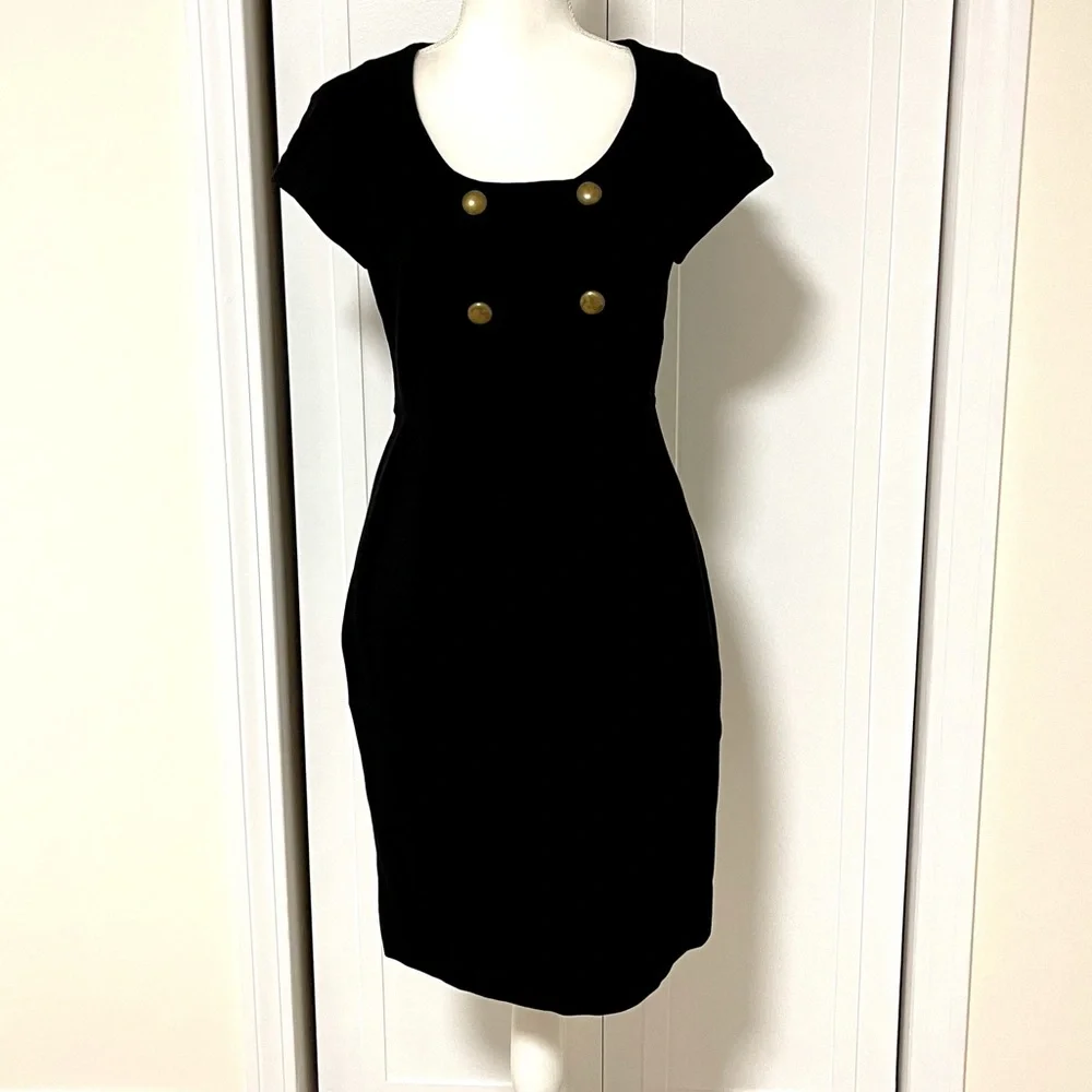 DIANE VON FURSTENBERG Charo Dress Military Black Gold Buttons Short Sleeves 8 - Picture 2 of 13